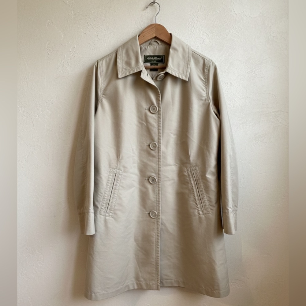 Eddie Bauer Classic Tan Trench Coat | Cotton Blend Belted Rain Jacket Size L